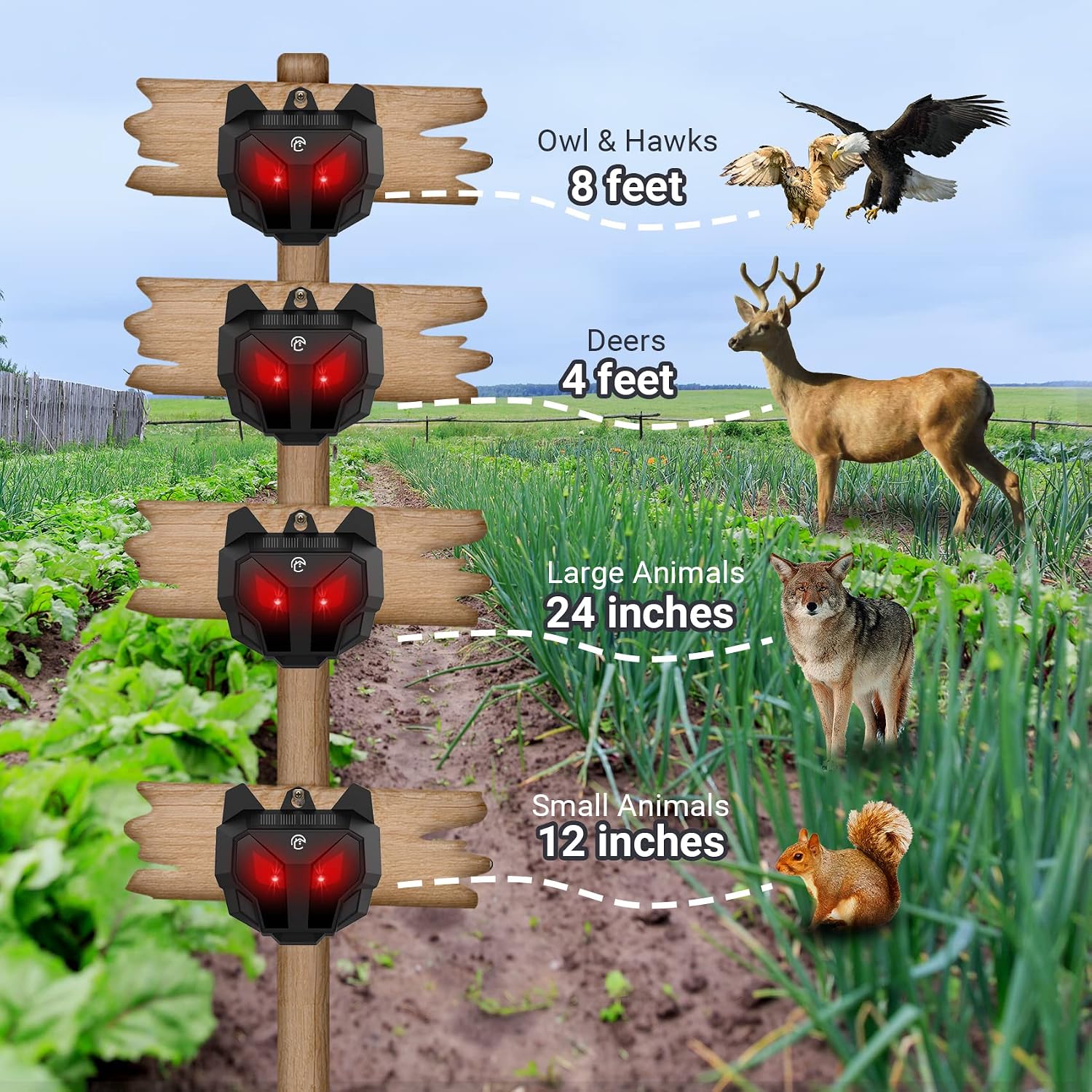 Careland 4 Pack Solar Nocturnal Animal Repeller Predator Control Light Coyote Repellent Devices with Bright LED Strobe Lights Deer Skunk Raccoon Repellent for Garden Yard Farm Chicken Coop