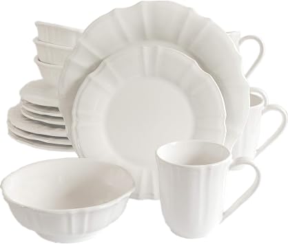 Euro Ceramica Chloe Collection Elegant 16.1 Ruffled Ceramic Rectangular Serving Tray, White
