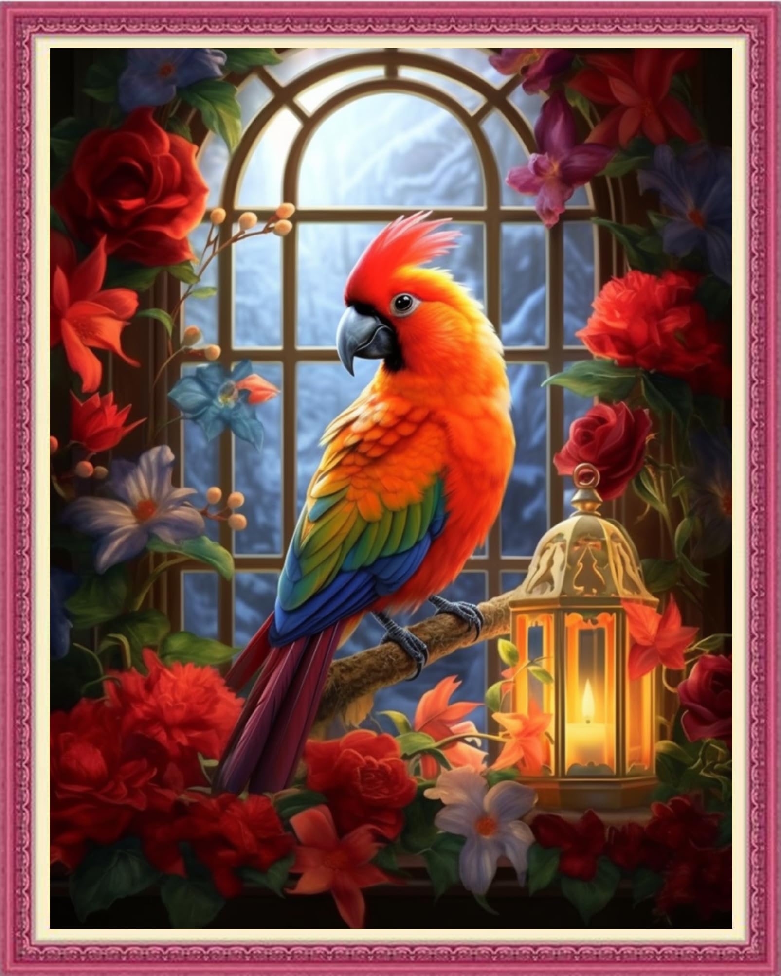 DMCVIVR Stamped Cross Stitch Kits for Beginners Adults Needlepoint Kits for Beginners Embroidery Kits for Adults Crossstitch Kit for Beginners 11CT-Colorful Parrot 16x20 inch