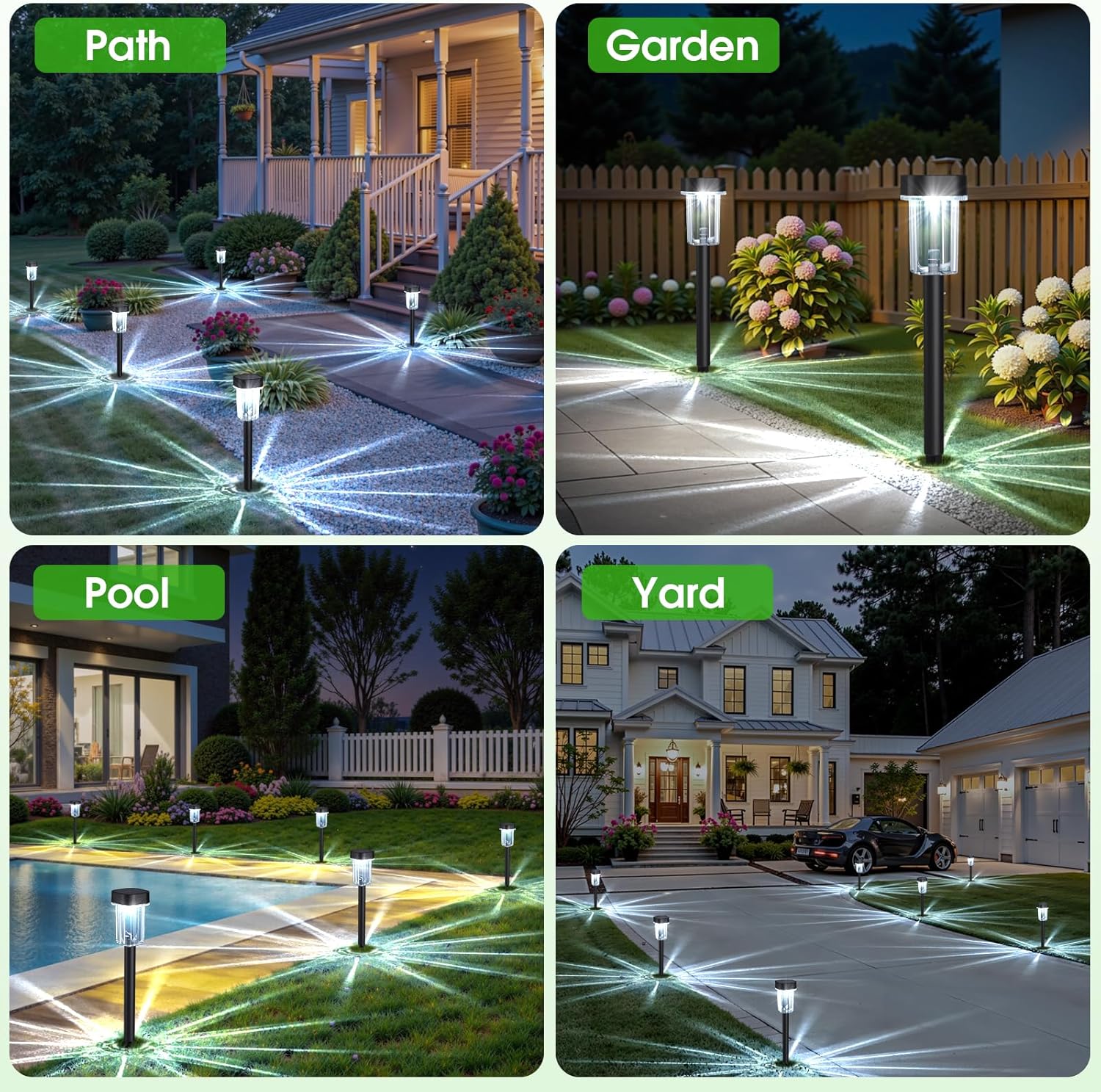 Outdoor Solar Lights for Yard 8 Pack, Solar Pathway Lights Waterproof 6000K Cold White LED Landscape Lighting for Garden Outside Landscape Lawn Driveway Walkway Path Patio