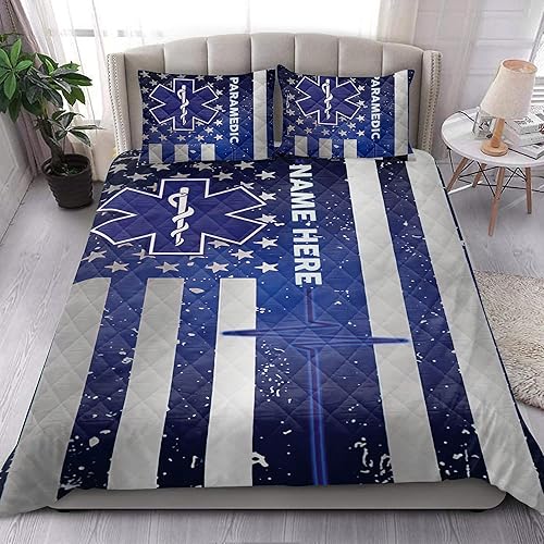 Miniatura 4 de OhaPrints EMT AMS - Manta y fundas de almohada con nombre personalizado de la bandera estadounidense de EMT AMS, juego de ropa de cama y funda de