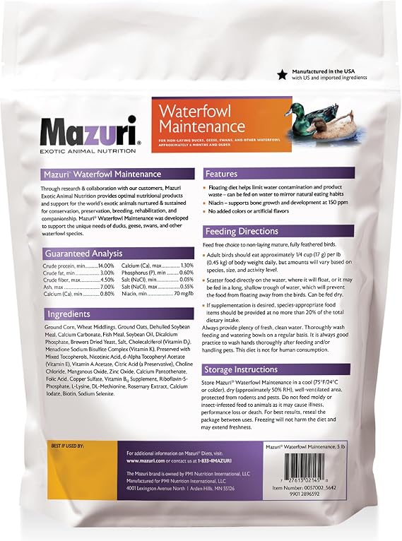 Mazuri Waterfowl Maintenance Food for Ducks & Geese | 5 Pound (5 LB) Bag