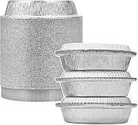 Vista 1 de Paquete de 50 sartenes redondas de papel de aluminio de 7 pulgadas con tapas de plástico transparente Contenedores desechables para hornear