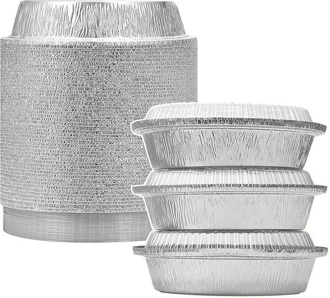 MESTAEK 7" Aluminum Foil Pans with Clear Lids 50 Pack,Heavy Duty