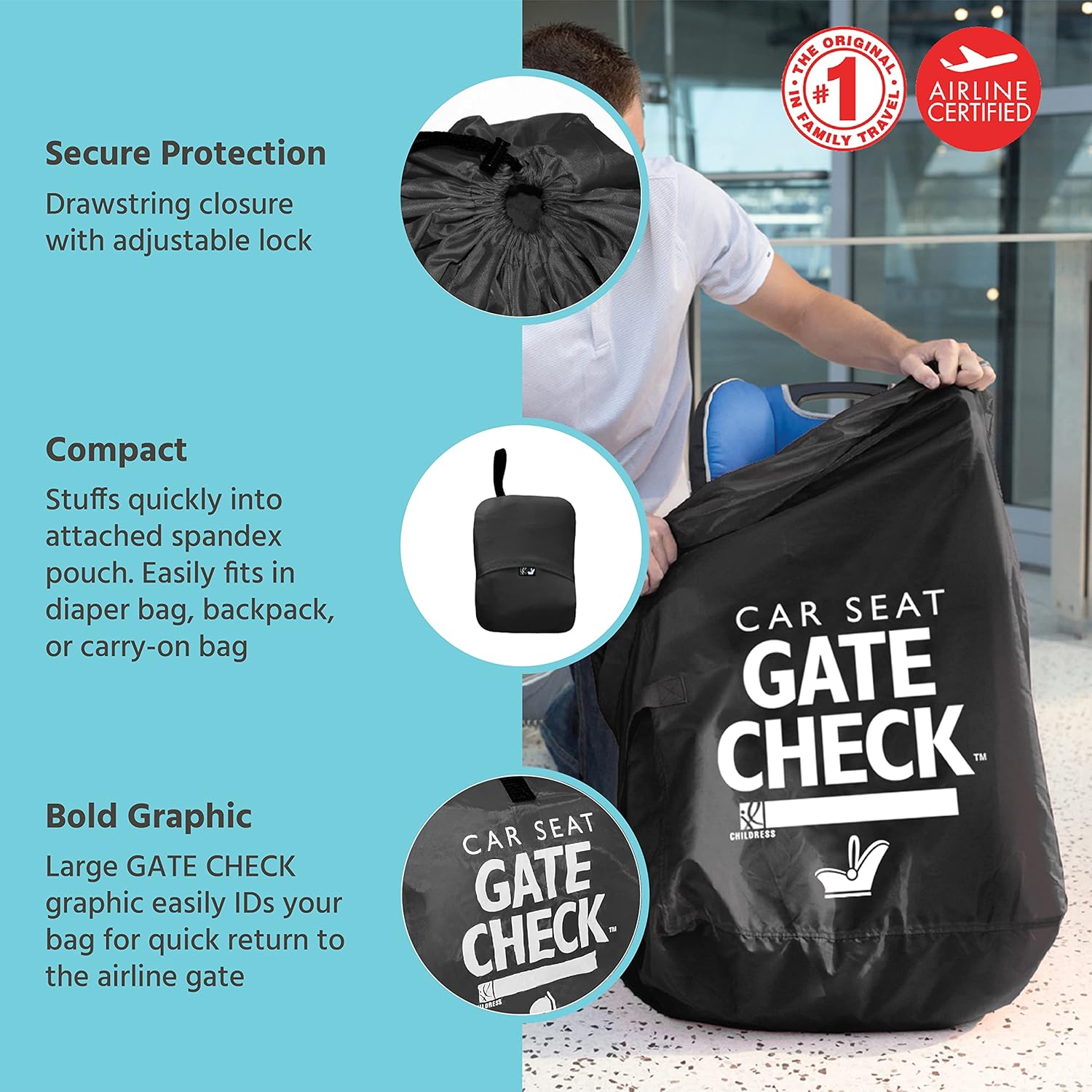 J.L. Childress Gate Check Bags for Car Seats, Infant Carriers, Convertible Seats, Boosters, Single & Double Strollers - Air Travel