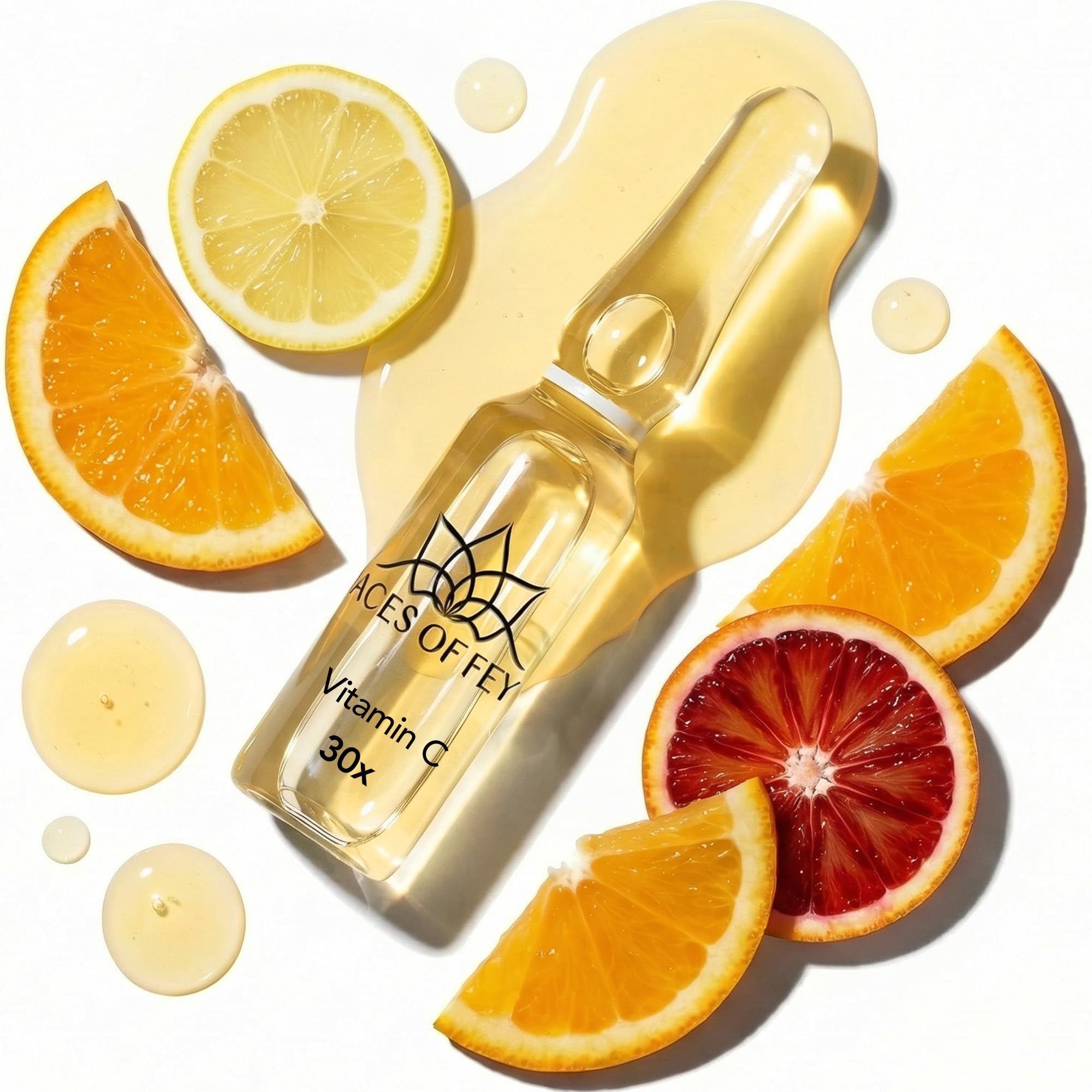Vitamin C Booster FACES OF FEY - 30x1,3ml Ampullen mit 20% Vitamin C & Hyaluron - Dermaroller & Microneedling Serum fürs Gesicht - für ebenmäßigen Teint, gegen Pigmentflecken & Pickelmale, vegan
