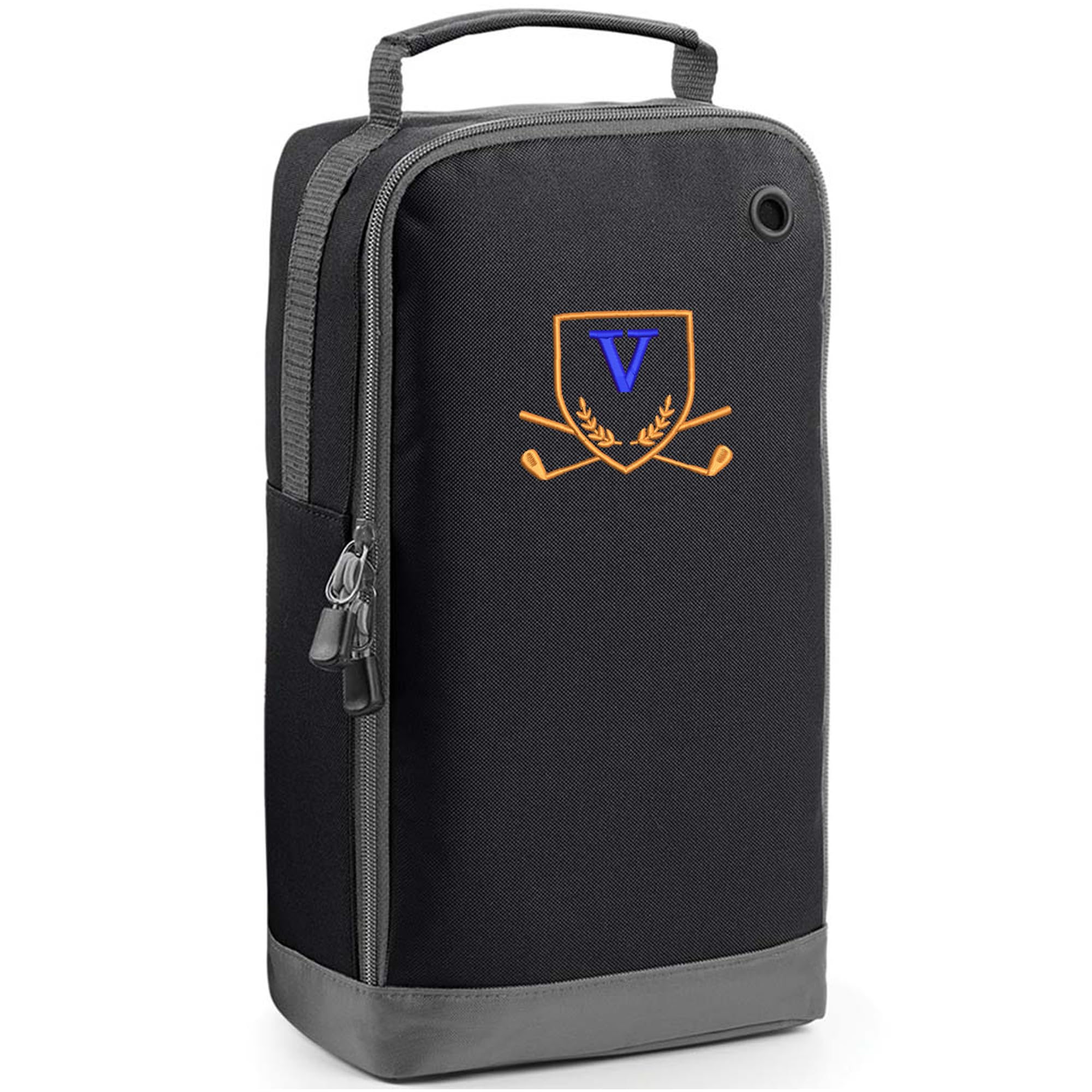 Always Looking Good Golf Shoe Bag with Monogrammed Embroidery Initial Letter Custom Embroidered Golf Boot Bag - Golf Gifts for Men (Black, V)