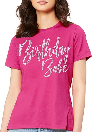 Pink Birthday Shirts for Women - Real Crystal Rhinestone Magenta Shirt - Hot Pink Womens Birthday Outfit