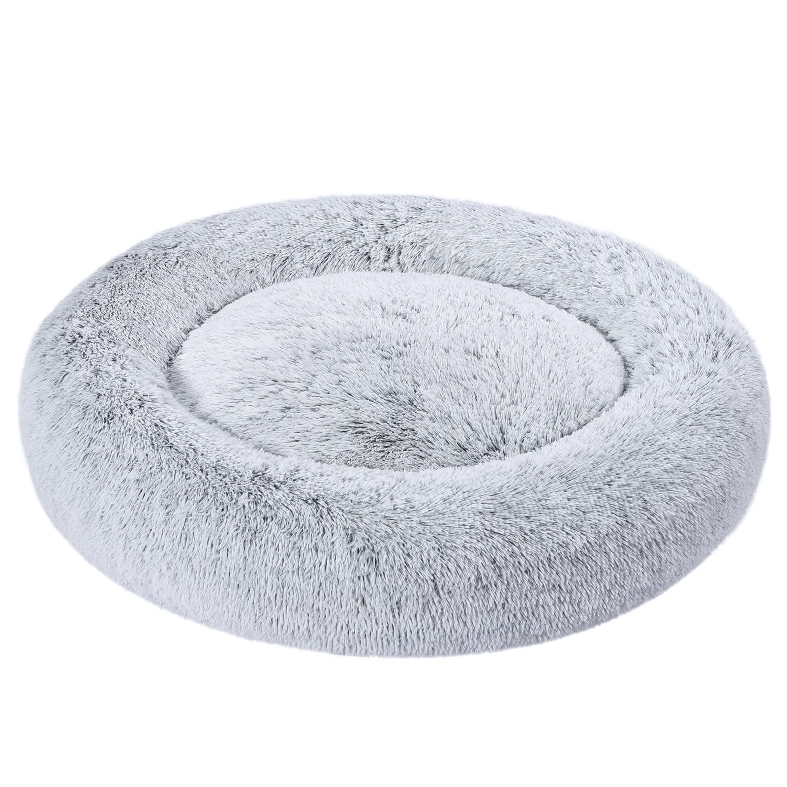 Amazon Basics Weich Haustierbett für Hund, Donut-Kissen, Kunstfell, Maschinenwaschbar, 91 cm, Grau