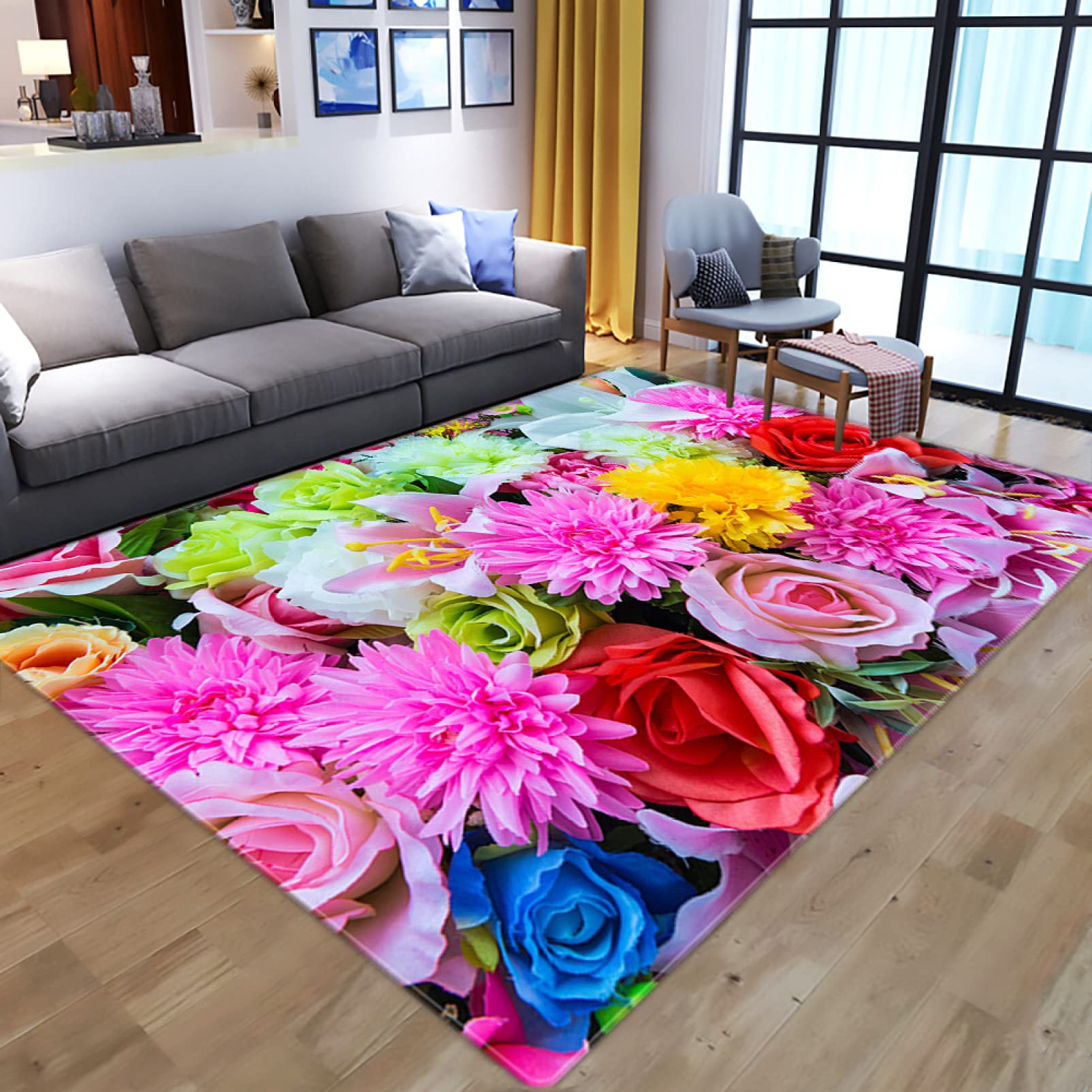 Amazon｜カーペット 菊柄 160*200cm レトロ 花柄 プリント 北欧