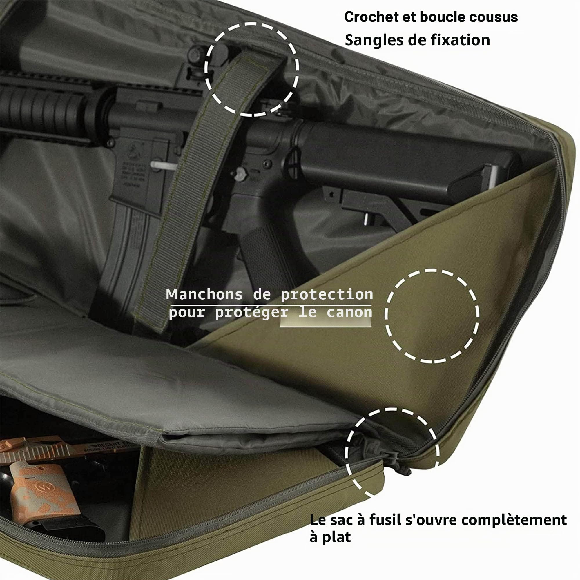 Étui à Fusil Double Long, Sac à Dos Souple pour Fusil pour Tir de Chasse, Sac à Fusil Tactique Étui de Transport pour Arme à Feu avec Rangement pour Pistolet
