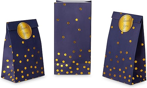 Miniatura 2 de ROYAL BLUEBONNET Bolsas y calcomanías de color azul marino para fiesta, 24 bolsas de dulces azul marino y dorado para fiesta de cumpleaños, baby