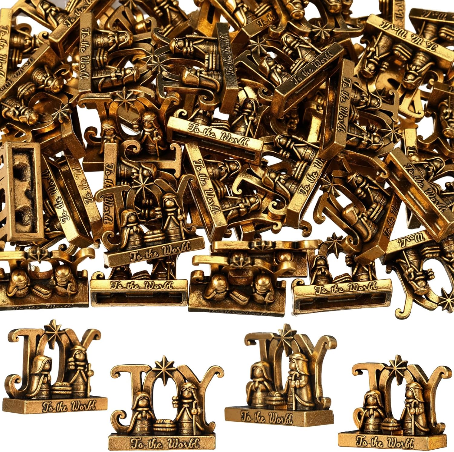 Civaner 50 Pcs Mini Brass Color Nativity Scene Figurines, Joy Theme