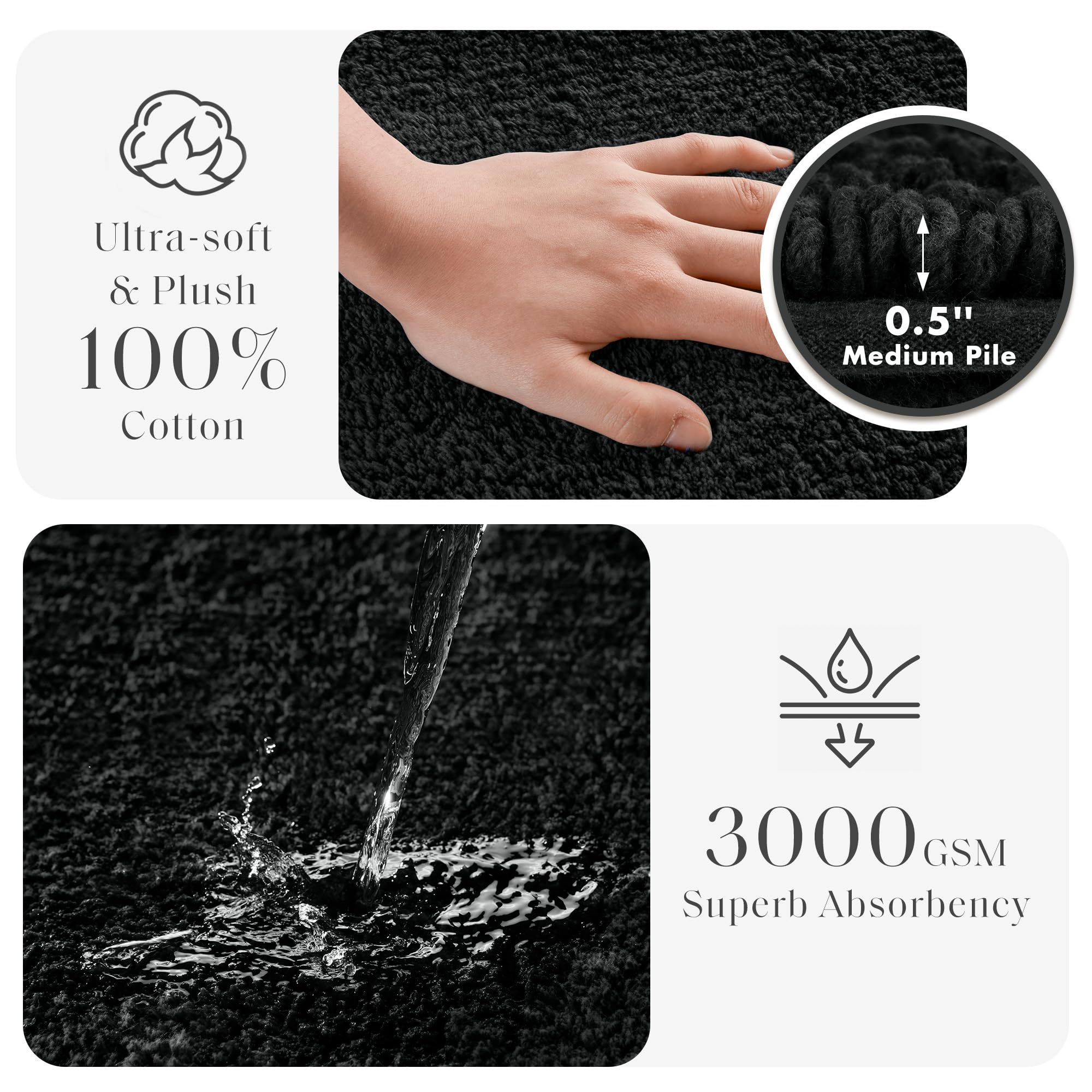 Madison Park Alfombra de baño Reversible 100% algodón con mechones - 3000 gsm Calidad hotelera Lujosa Alfombra de baño Mediana Absorbente de Secado rápido, decoración de Cuarto de Ducha, 24 x 72