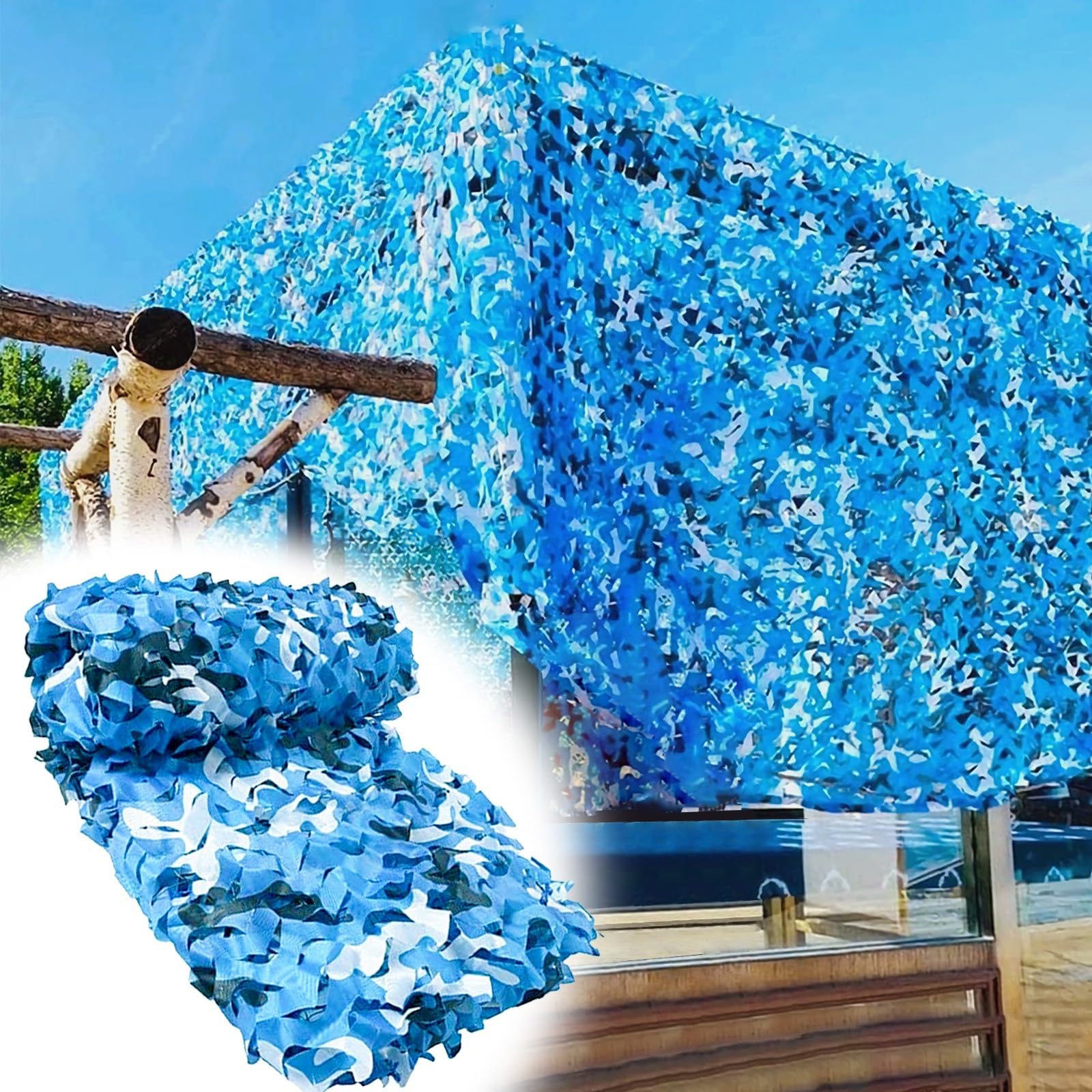 Generico Rete Mimetica Militare Blu 4x5m(13x16.4ft) 210D Oxford Camouflage Tela Netto,Rete Ombreggiante per Esterni,per Caccia,Campeggio,Giardino,Protezione Solare