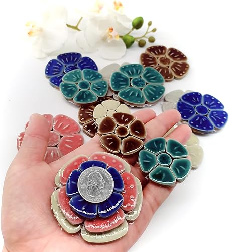 Miniatura 5 de Azulejos de mosaico de cerámica esmaltada para manualidades, azulejos de mosaico de porcelana de flores de 1.1 libras para manualidades, azulejos de