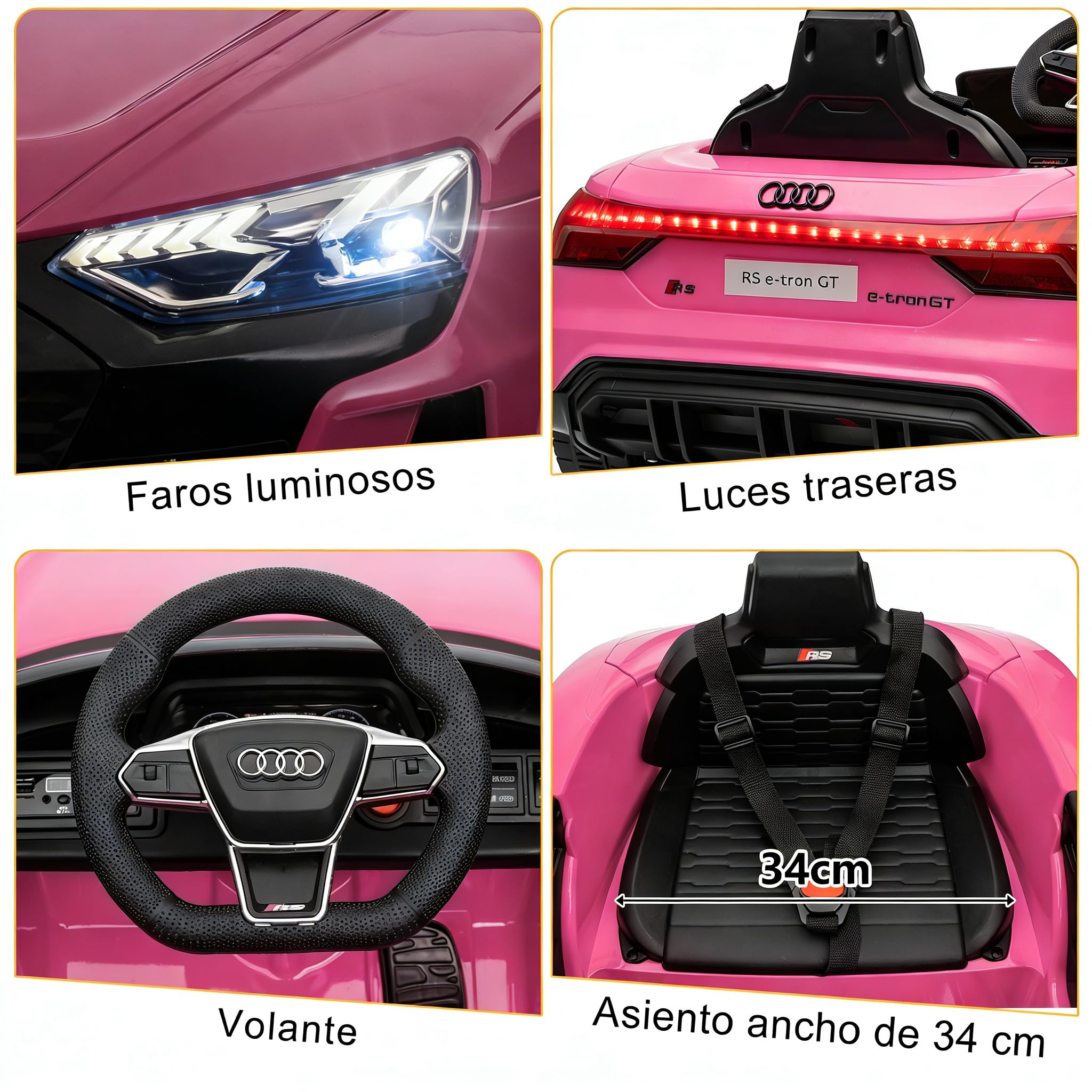 LALAHO Coche Eléctrico para Niños Audi RS E-Tron 12V con Doble Motor, 3-5 km/h Auto Eléctrico para Niños de 3 a 5 Años, MP3, Mando a Distancia (Rosa) — view 3