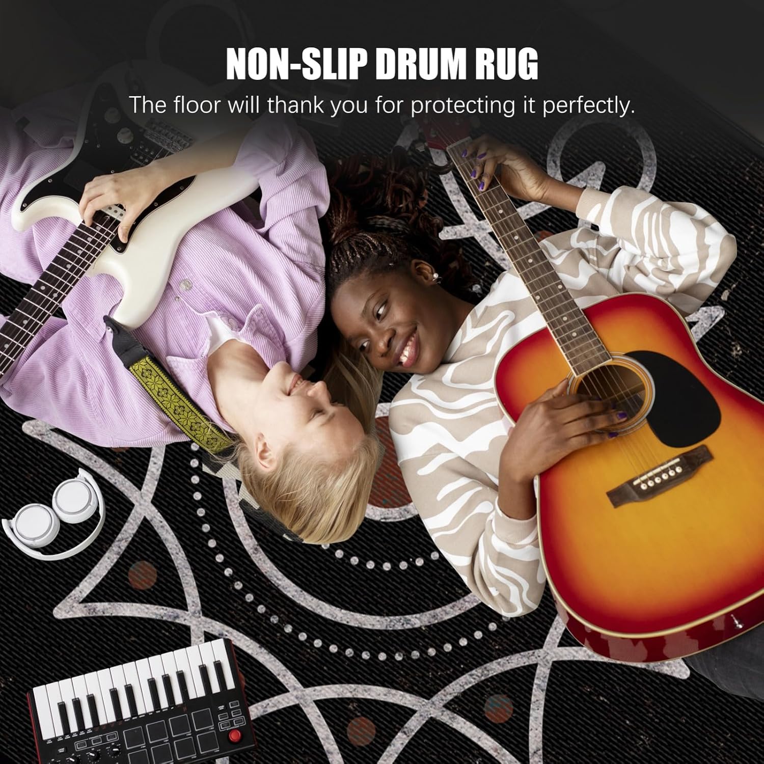 Drum Rug 4 x 6Ft Drum Mat Black Drum Carpet with Non-Slip Grip Bottom, Soundproof Rug Pads for Jazz Drum and Electric Drum Set, Ideal Gift for Drummers Drum Accessories(Drum Rug 05,4x6ft)