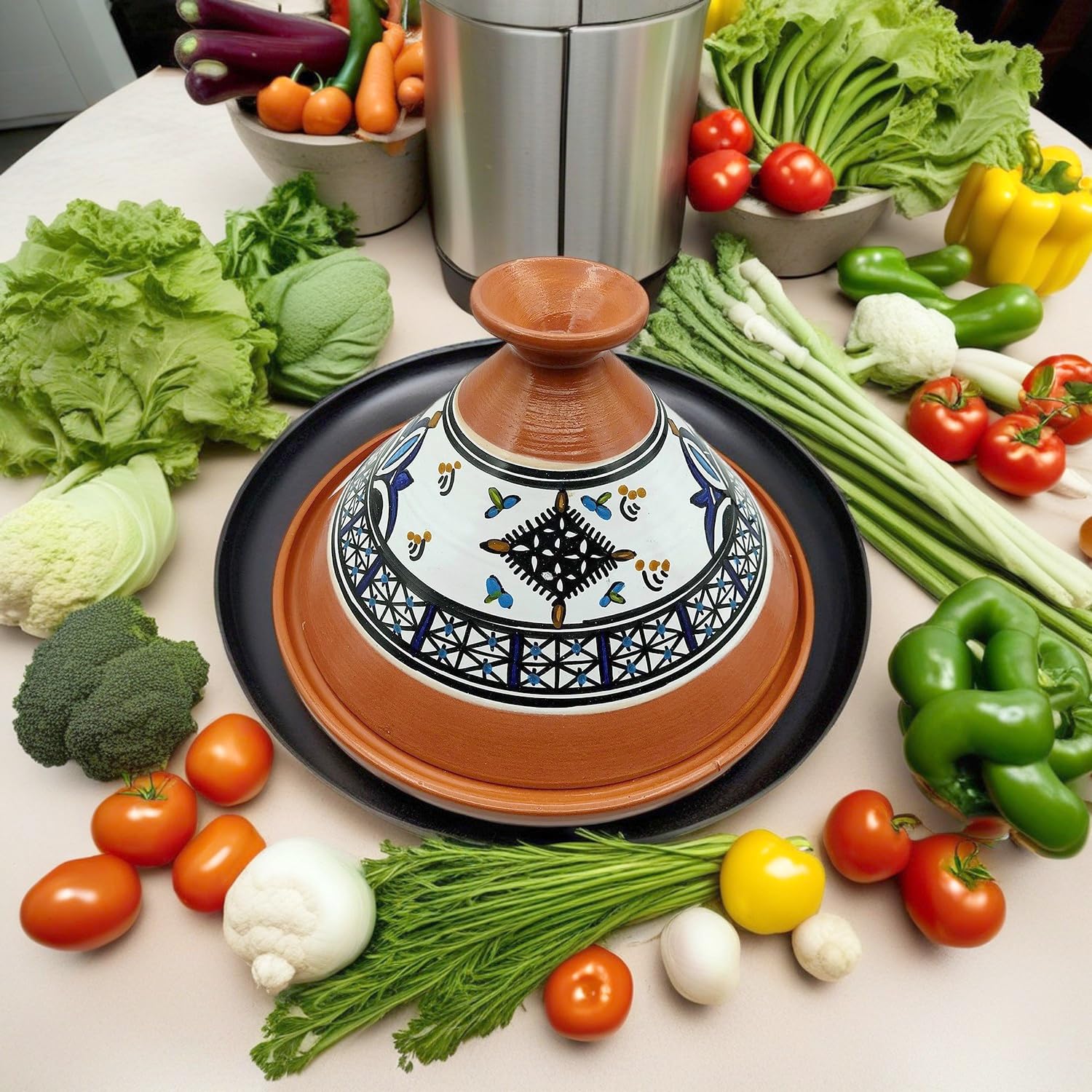 Tajine in Terracotta XL 32cm – Autentica Pentola Etnica Marocchina/Tunisina con Ebook Gratuito 0907211201