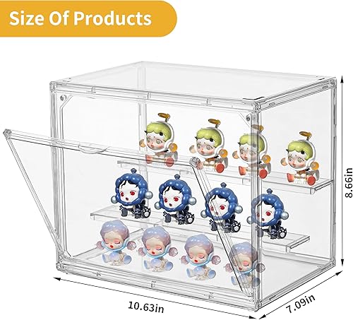 Miniatura 8 de Attelite Vitrina de acrílico transparente, caja de almacenamiento con puerta magnética, apilable, a prueba de polvo, para figuras de acción,