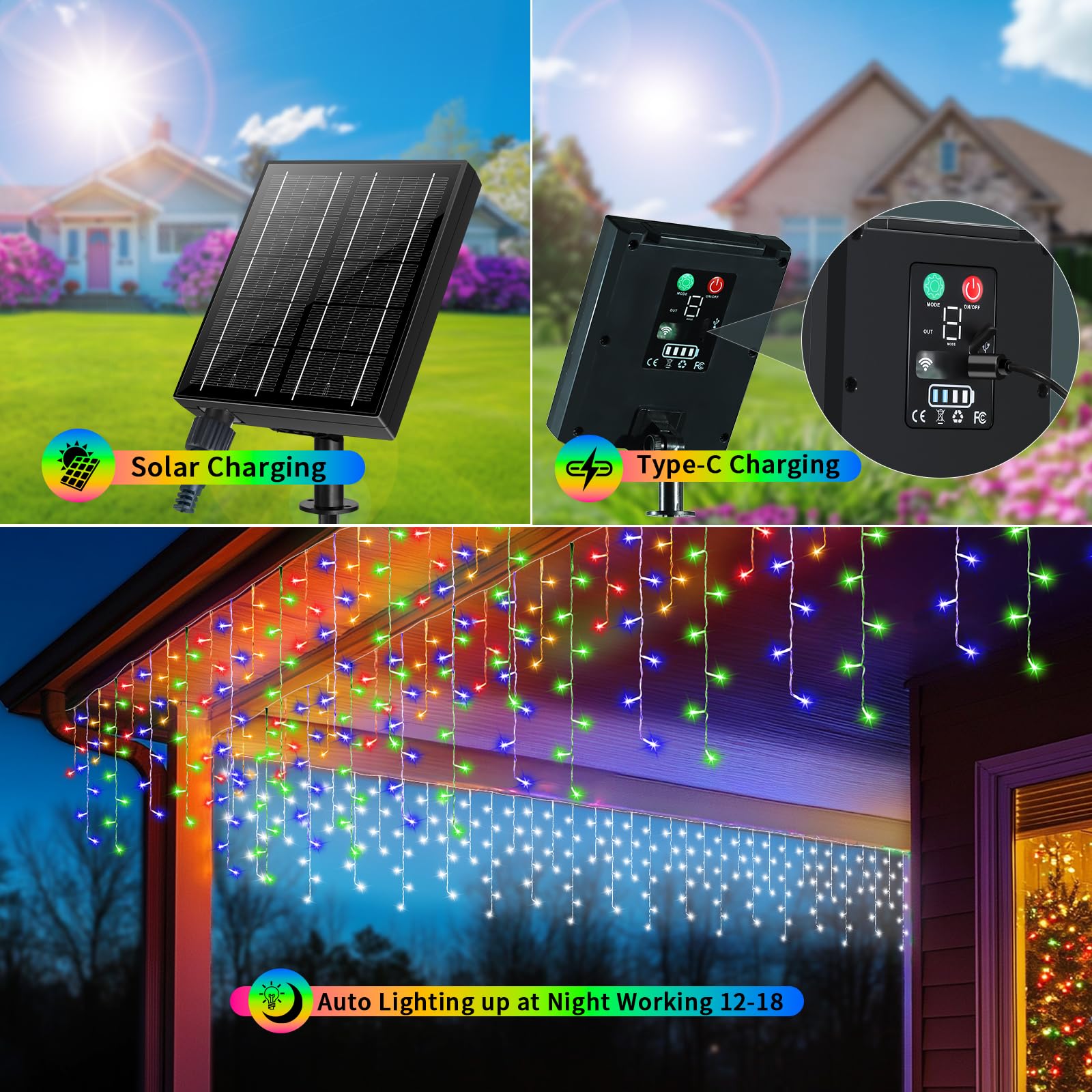 RJEDL Solar Eisregen Lichterkette Außen 4