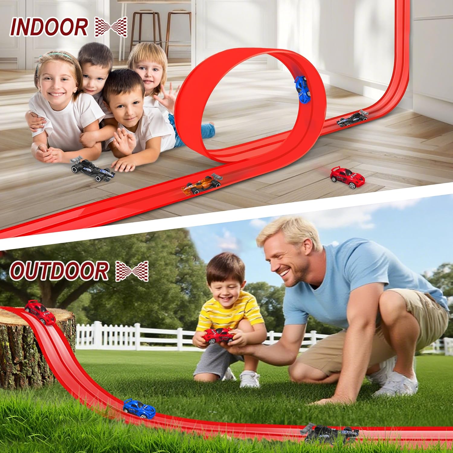 20 Ft Flexible Race Track Toys, Flex Race Car Ramp Track with 4 Race Cars & Suction Cups Rolls Up Portable DIY Race Track Anti Gravity Car Track Set,Kids Racecar Track Toy(Red)