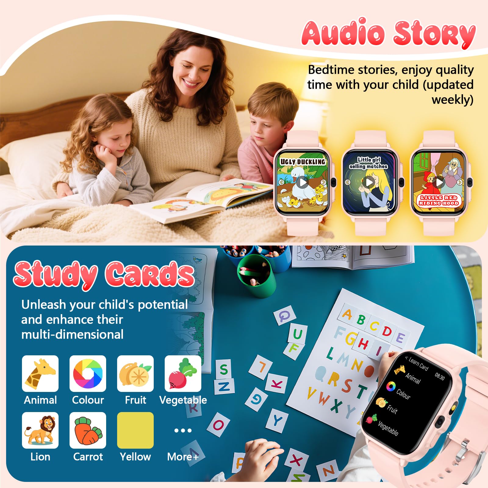 Smart Watch for Girls, Kids Watch Gifts for Girls with Game Camera Music Player Pedometer Flashlight Alarm Clock Heart Rate/Sleep Monitor, IP68 Waterproof 100+ Sport Fitness Tracker Watch Toys for Kid