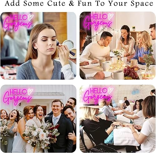 Miniatura 2 de Letrero de neón con texto en inglés Hello Gorgeous  Luces de neón USB rosadas para el hogar, boda, cumpleaños, telón de fondo, decoración de fiesta