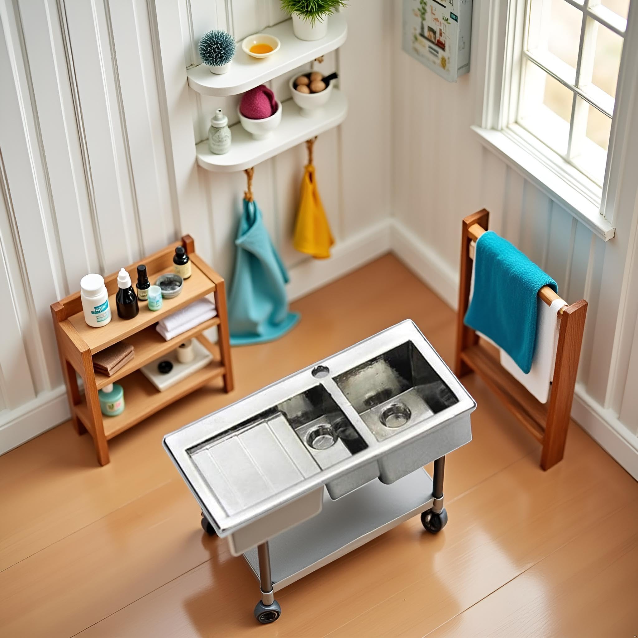 Silver 1/12 Realistic Wash Basin Model Role Play, Doll House Accessory - Image 4