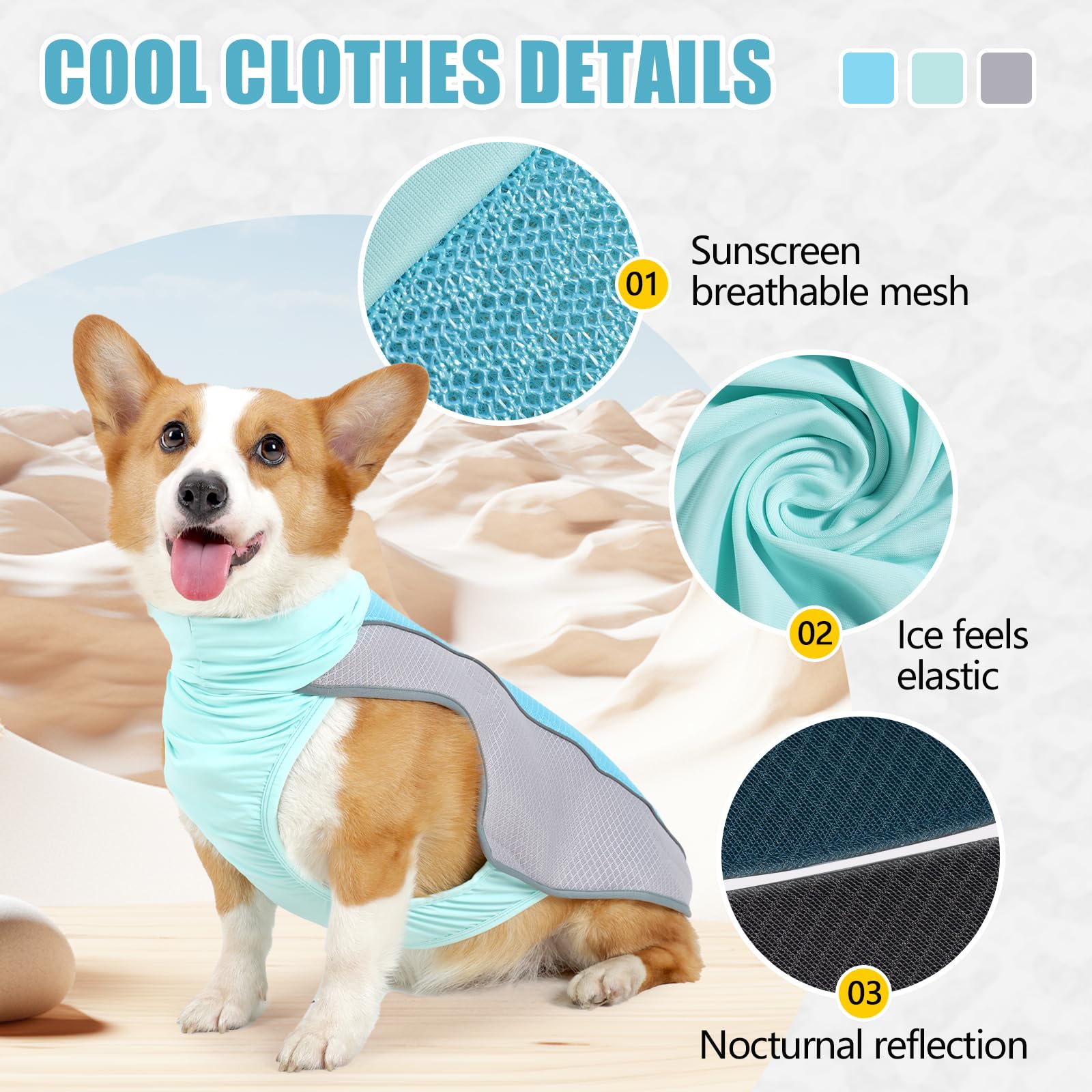 Elehui Dog Cooling Vest,Evaporative Comfortable Dog Cooling Coat,Breathable Pet Cooling Vest,Summer Sun Protection Dog Jacket with Reflective Stripes for Small Medium and Large (Blue - Image 2