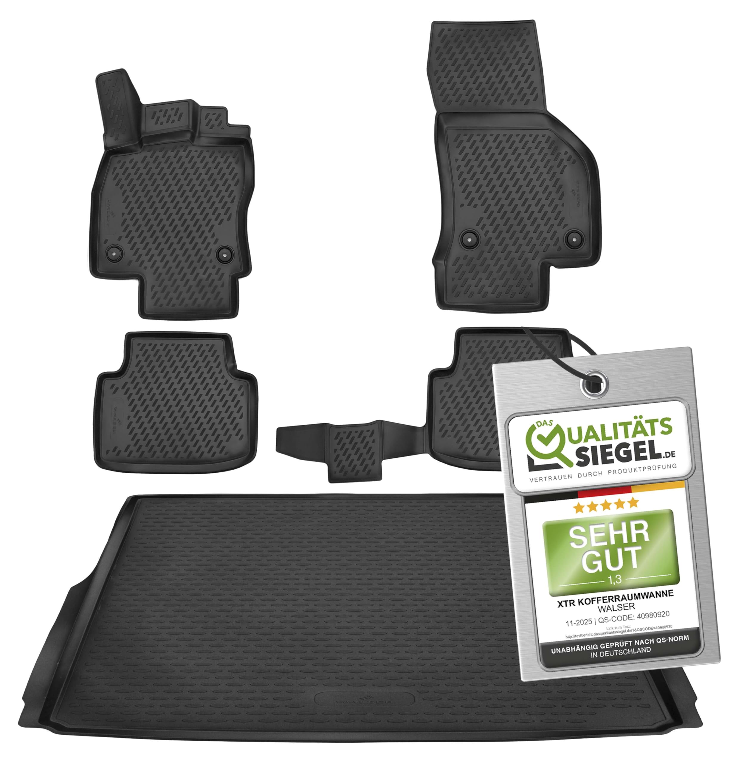 WALSER Kofferraumwanne & Gummi Fussmatten Set für VW Passat B8 Variant/Alltrack B8 Variant (3G5, CB5), 100% passgenaue Auto Fußmatten, Antirutschmatte PKW, Auto Gummimatten, Fussmatten Gummi