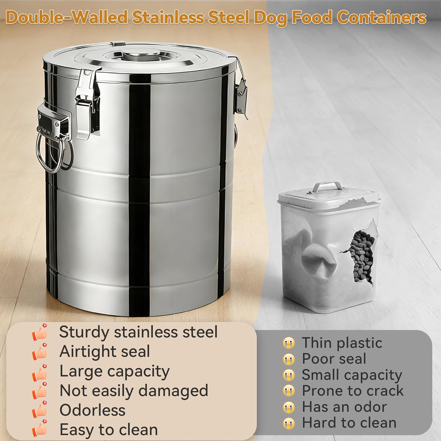 Newget 35 Lbs Stainless Steel Dog Food Storage Container, Large Airtight Pet Food Storage Bin with Lid to Keep Fresh, Metal Container with Scoop for Dog, Cat, Bird Seed, Rice, Grain & Kitchen Pantry