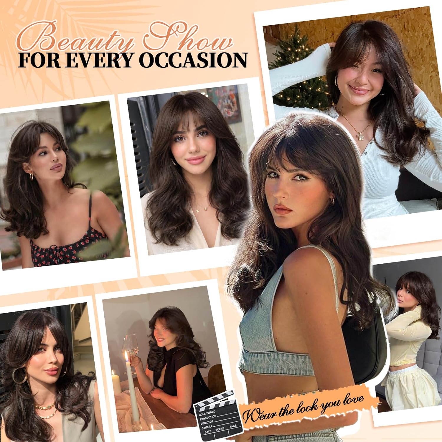 Brown Wigs with Bangs for Women, 4x4 Realistic Scalp Layered Curly Wavy Synthetic Wigs, Free Parting Natural Looking Heat Resistant Wig for Daily Party Use 18Inch - Image 5