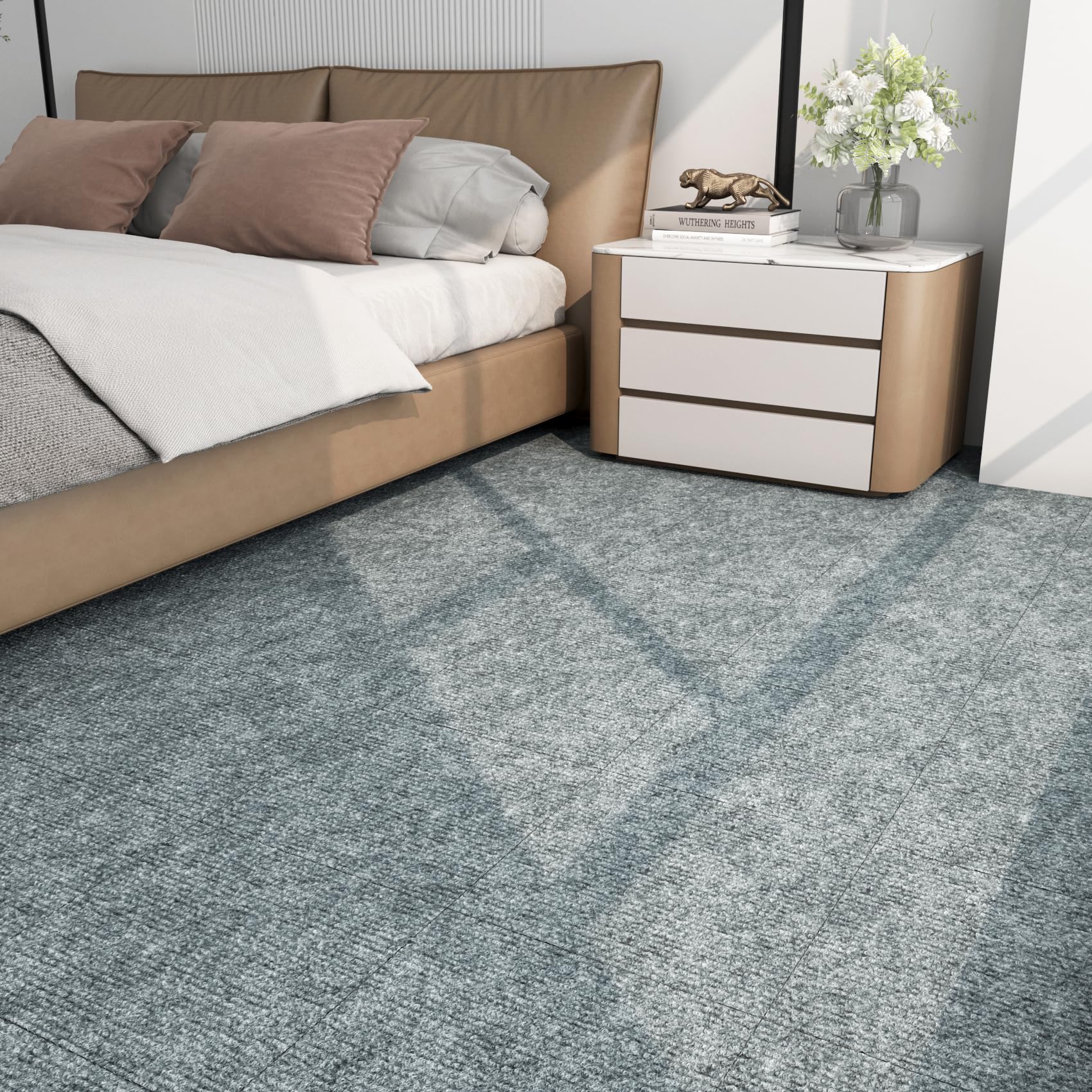 FunStick 15-Pack Peel & Stick Carpet Tiles – 12x12” Grey With Padding, Non-Slip Washable For Bedroom, Basement, Office