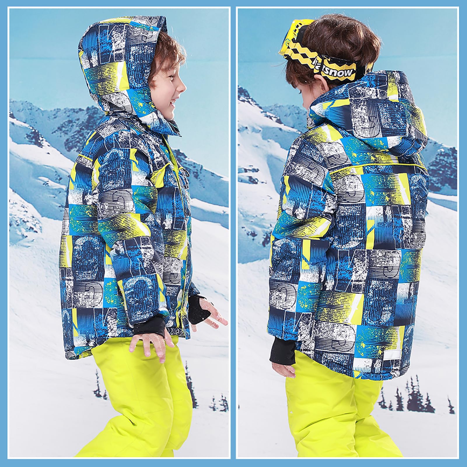 Tuta da Sci Ragazzi e Ragazze Tuta de Neve 2 Pezzi Giacca + Pantaloni Tute de Neve Invernale Antivento Impermeabile