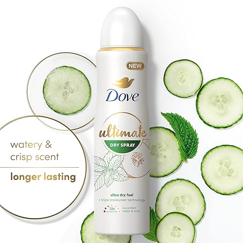 Miniatura 6 de Dove Ultimate Dry Spray Antitranspirante Agua de Pepino y Menta 2 unidades para 72 horas de protección contra el sudor y el olor con tecnología