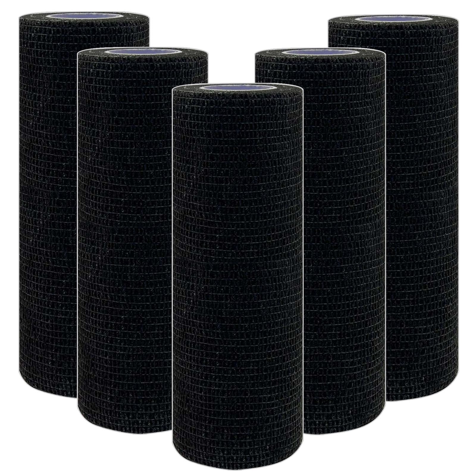 5 Rolls Self Adhesive Bandage 6 inch Extra-Wide Self Adherent Cohesive Bandages 15cm x 4.5m Elastic Breathable Self Adhesive Bandage for Sports and Stretch Athletic,Pet Vet Wrap for Horse, Black