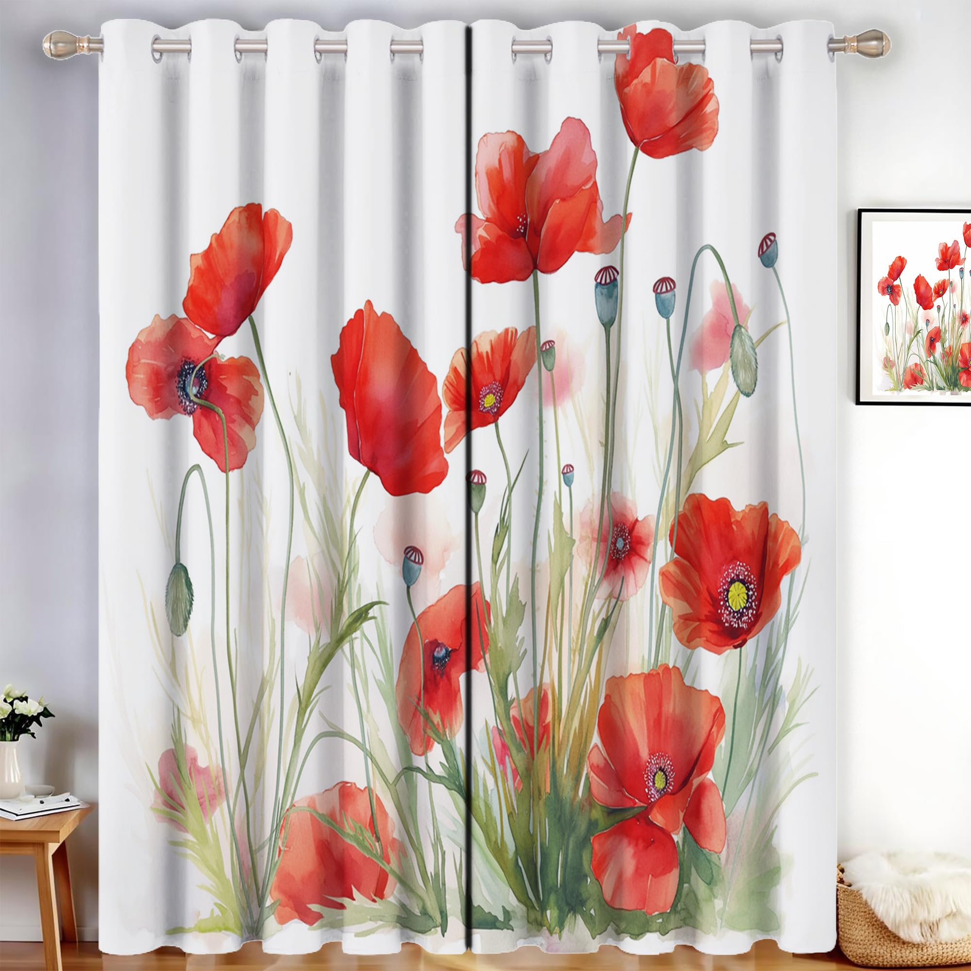 Rideau occultant thermique rouge coquelicot 140x240 rideaux opaques à oeillets pour chambre