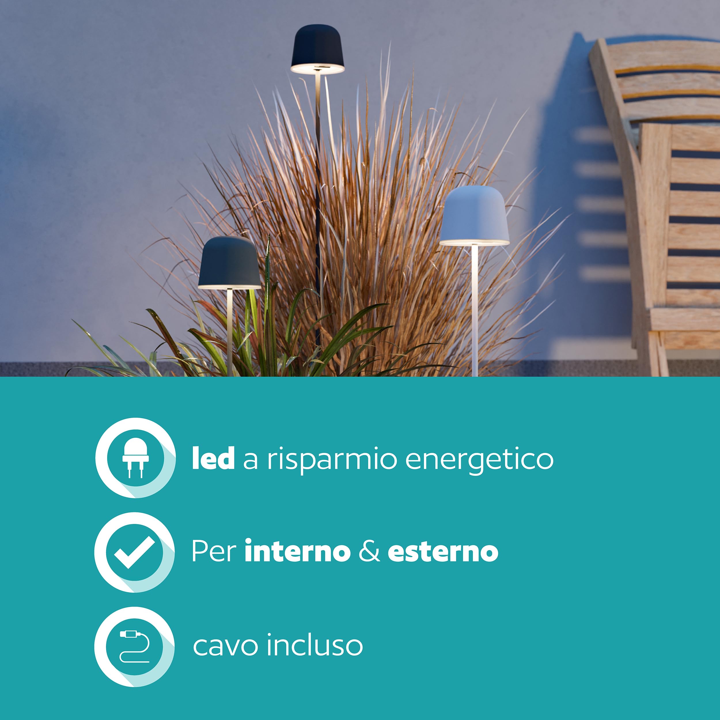 Lampada Da Tavolo/Esterno A LED Eglo – Ricaricabile USB, Touch Dimmerabile, Colore Ruggine, IP54 Con Picchetto