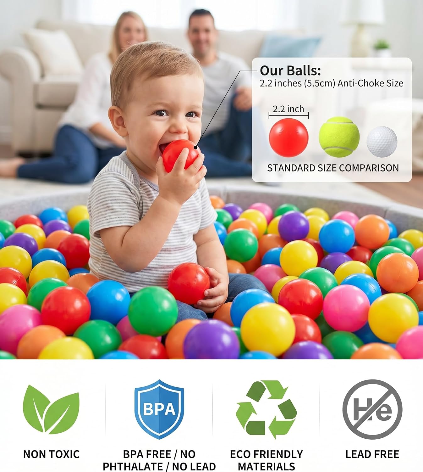 VivaVolt 2.2 Inch Crush-Proof Plastic Ball Pit Play Balls for Kids | BPA & Phthalate Free non-toxic balls for playpens, tunnels, indoor outdoor toddler play & holiday party decor.