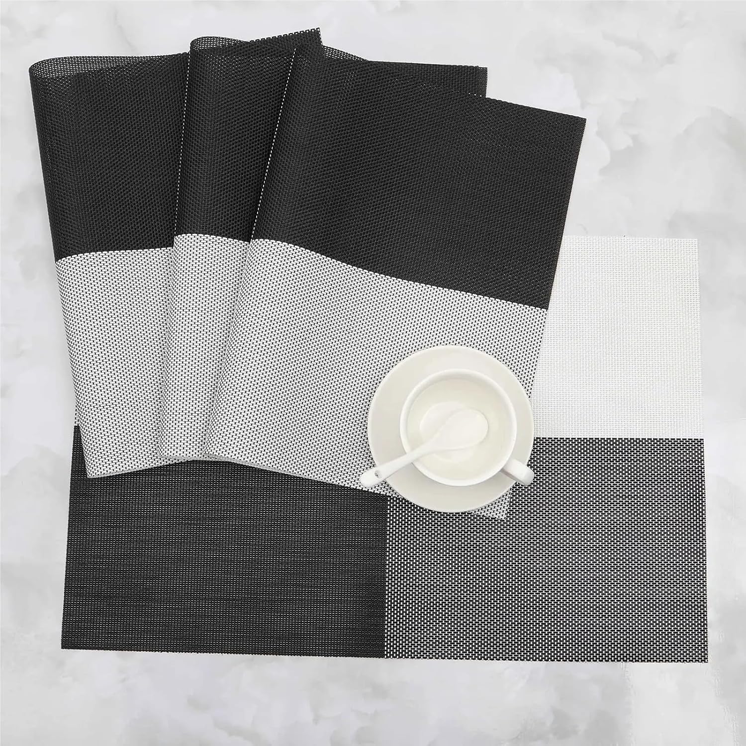 Big Plaid Placemats Heat-Resistant Washable Woven Table Mats Wipeable Placemat for Kitchen Dining Table Decoration 12x18(Light Coffee,4PCS)