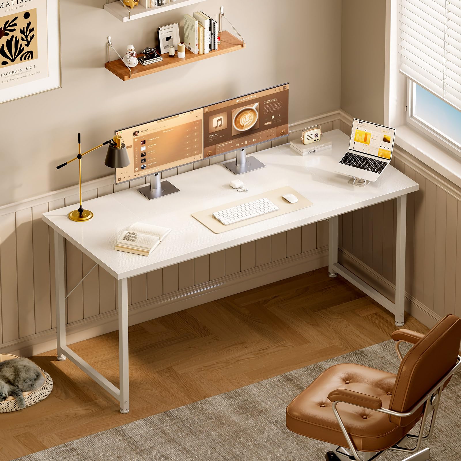ODK Schreibtisch Groß, 140 × 50 cm, Computertisch, Bürotisch, Weiß | Großer Tisch mit geräumiger Arbeitsfläche, PC Tisch für Homeoffice und Arbeitszimmer