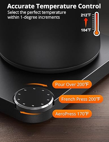 Miniatura 5 de Hervidor eléctrico de cuello de cisne, hervidor de vertido para café y té, caldera de agua potente y rápida de 1200 W, control de temperatura,