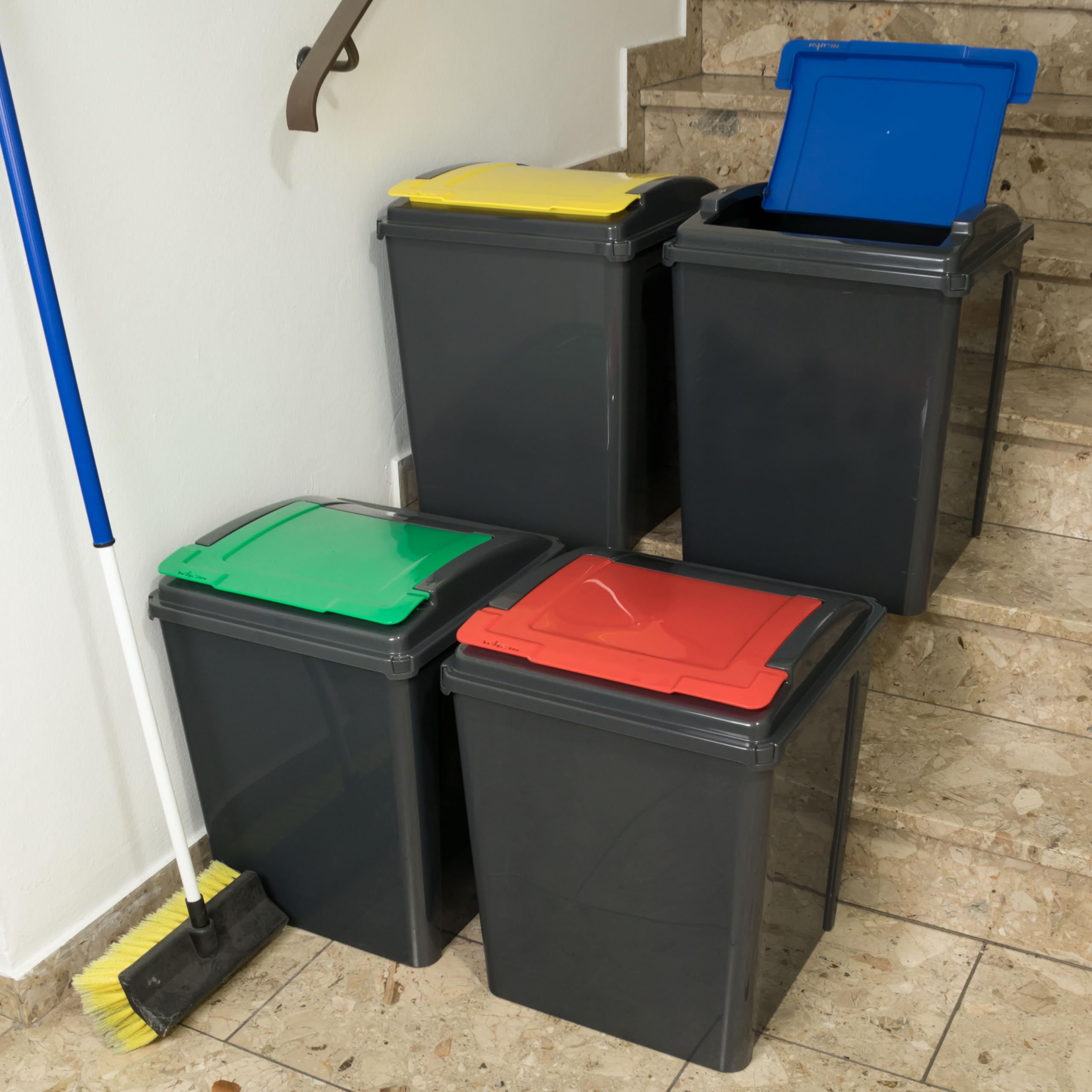 2x50L Poubelle 50l Noir-Jaune-Rouge 2 Compartiments Système tri 50l Jaune