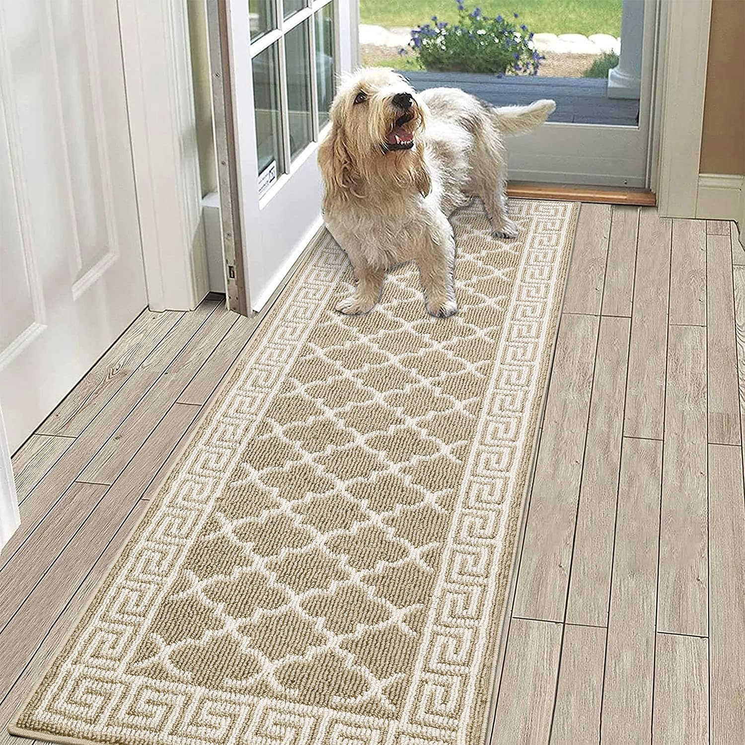 SHACOS Hallway Runner Rug 50 x 150 cm Non Slip Washable Hallway Hall Runners Narrow Rug Door Runner Carpet Runners for Kitchen Entryway Beige