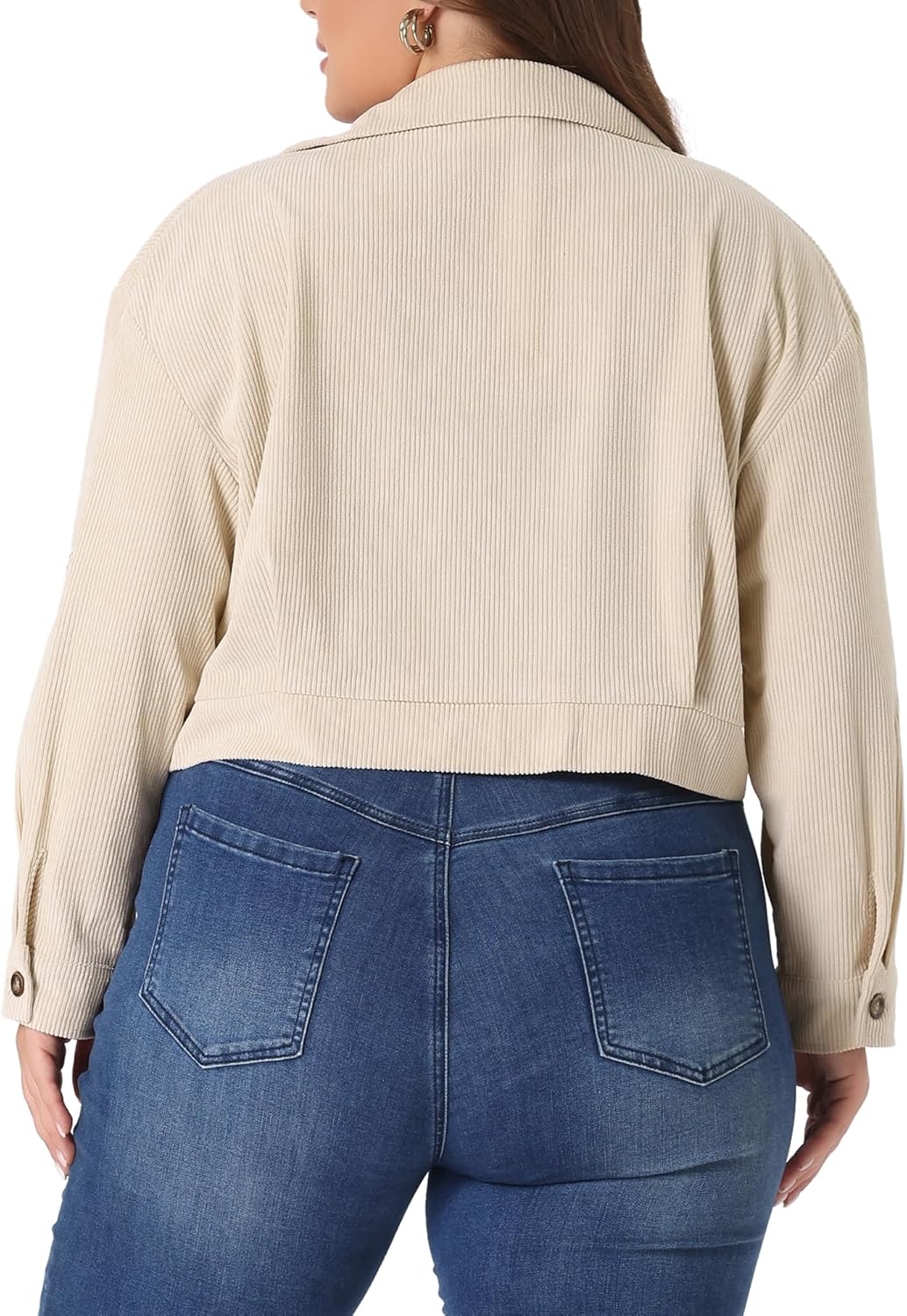 Agnes Orinda Plus Size Corduroy Shirts for Women Button Down Long Sleeve Shacket Cropped Jacket - Image 4