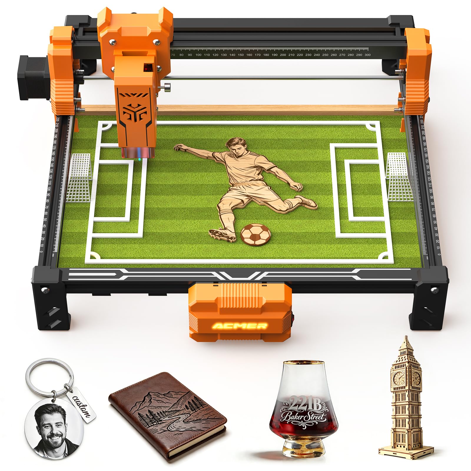 ACMER S2 7W Laser Engraver Machine, Class 1 Laser Cutter, 48W Output Engraver,0.01mm Precision, 300×300mm Engraving Area, 10000mm/min Speed, for Wood, Metal, Acrylic, Leather, DIY & Education