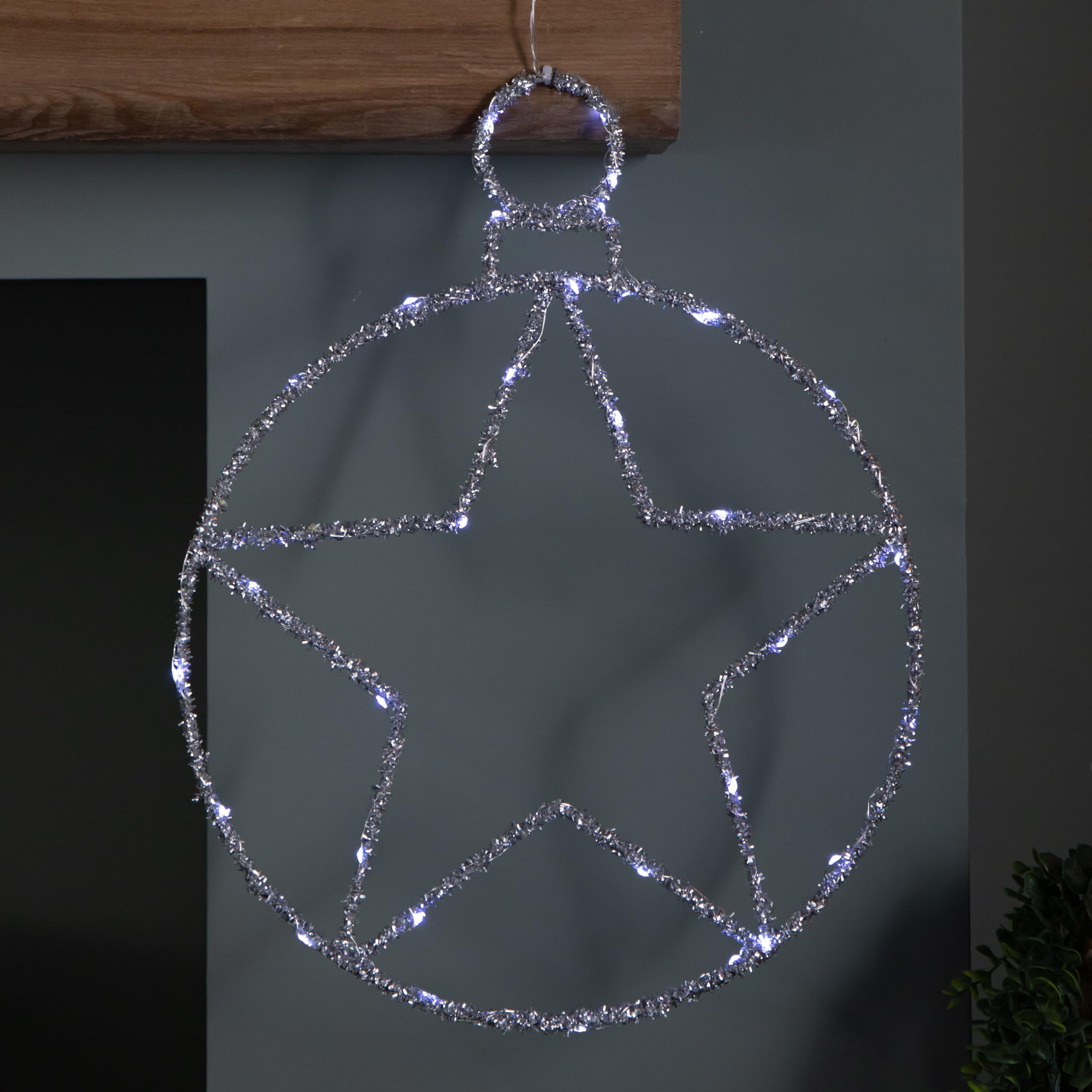 Samuel Alexander Unisex Silver 49Cm Light Up Christmas Star Ball With Twinkling White Leds