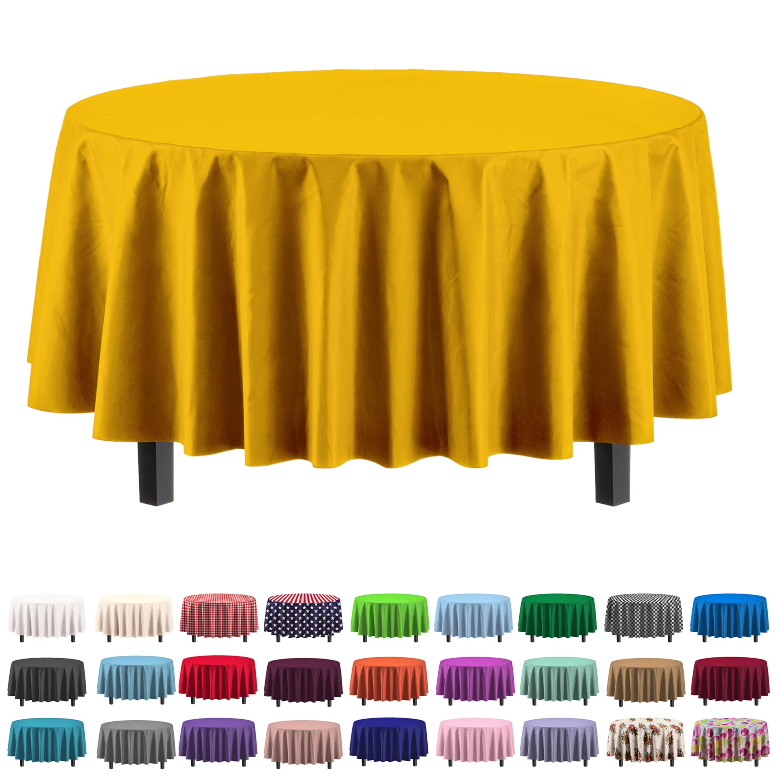 Nappe ronde jaune jetable en plastique lot de 12 de 213 cm