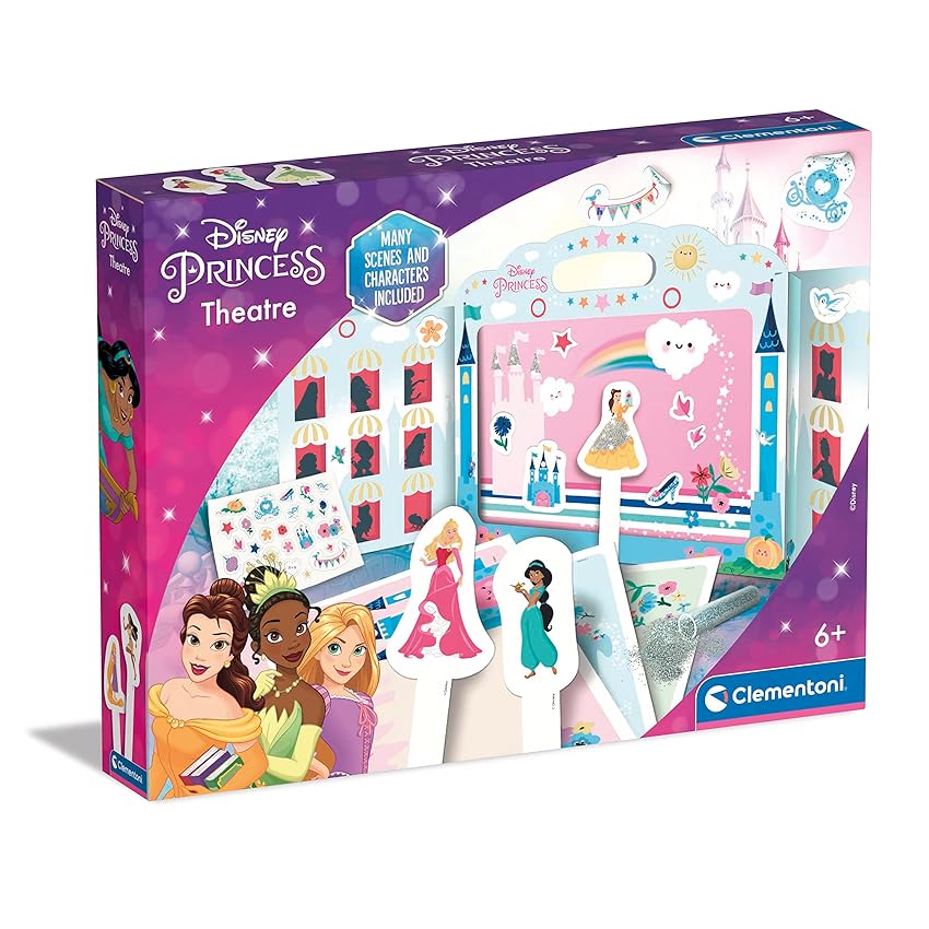 Clementoni - 18727 - Disney Princess Theatre - Teatrino in Cartone da Costruire, con Principesse Disney, per Inventare Storie, Gioco Creativo Bambina 7 Anni - Made in Italy